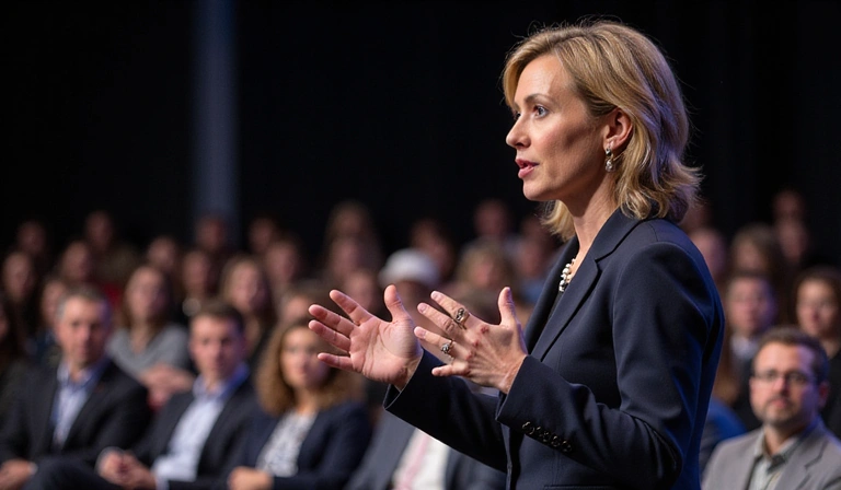 Finance leader Sarah Johnson speaking at conference