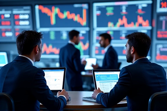 Financial analysts discussing market trends